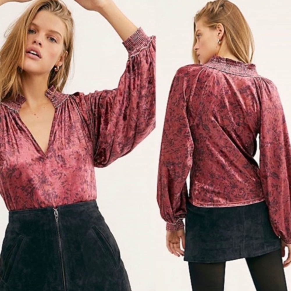 Free People Go Get Em Plum Combo Velvet Top Size XS